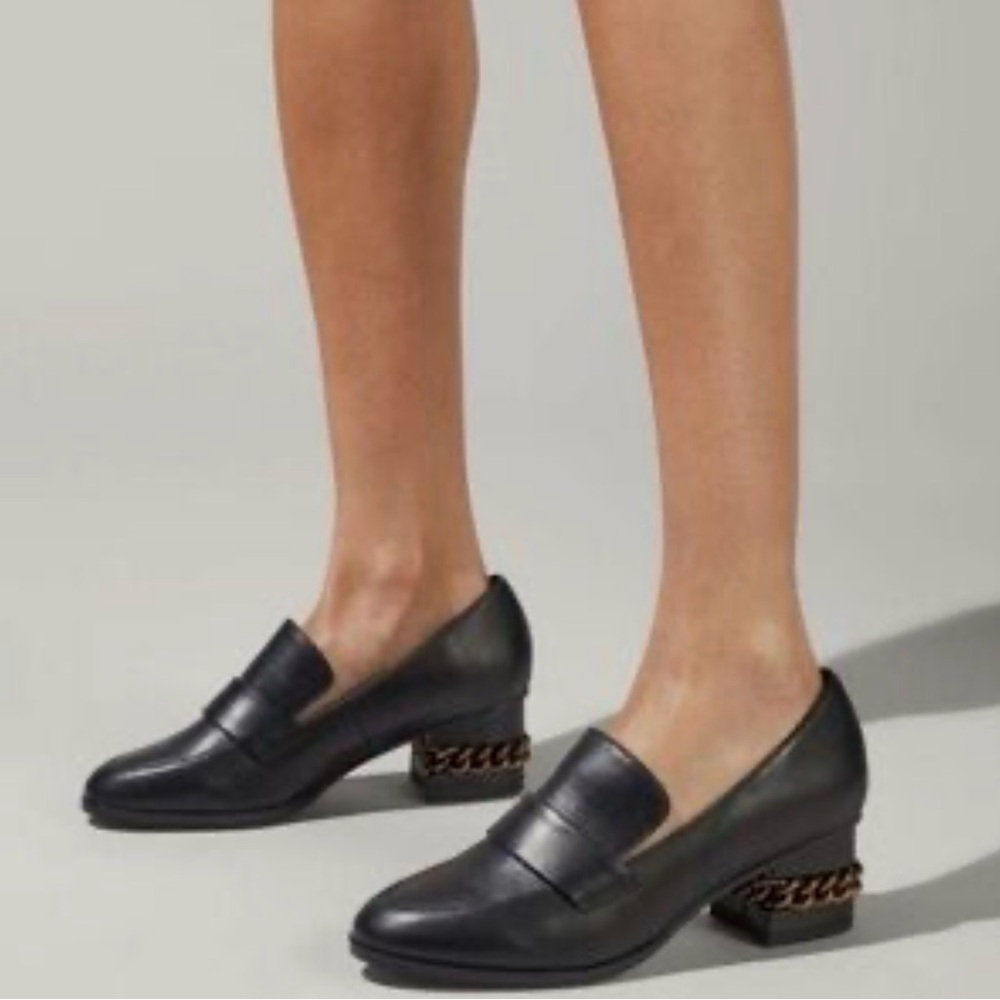 Kurt Geiger Raquel Black Leather Block Heel Loafers